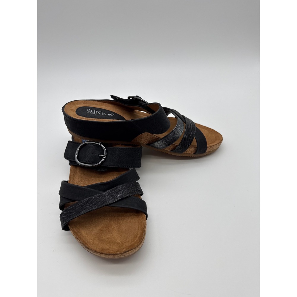 EuroSoft by‎ Sofft sandal Benalyn Black Multi Strap Wedge Slide Womens 7.5